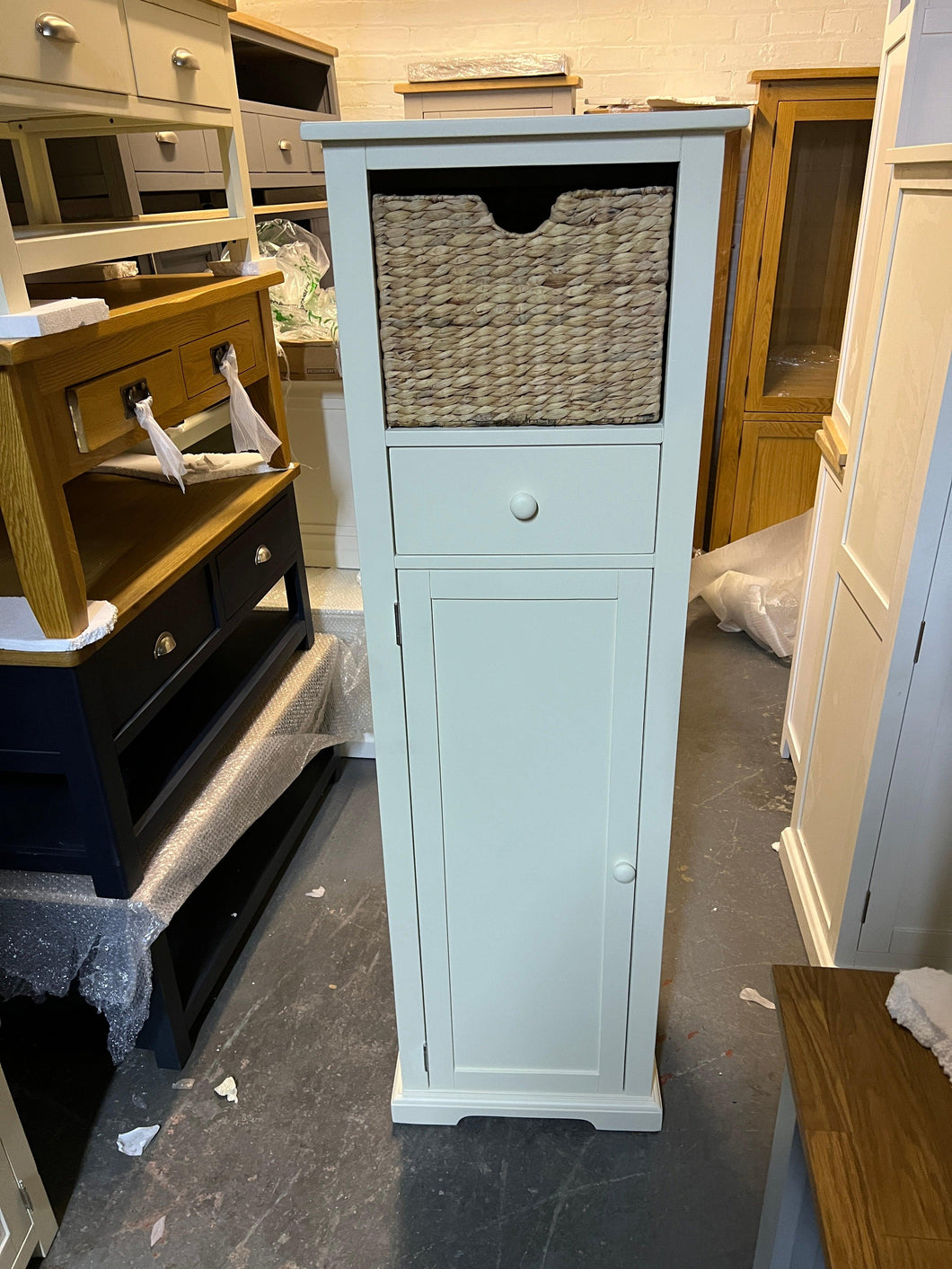 Farmhouse Painted Tall Slim Shoe Cupboard Quality Furniture Clearance Ltd