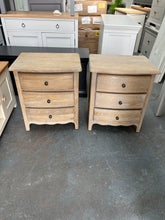 Load image into Gallery viewer, set of 2 Camille Limewash Oak 3 Drawer Bedside Tables furniture delivered 
