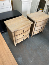 Load image into Gallery viewer, set of 2 Camille Limewash Oak 3 Drawer Bedside Tables furniture delivered 
